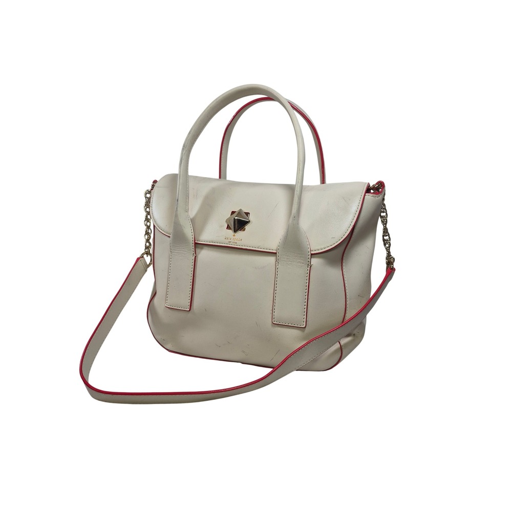 Kate Spade 2 Park Avenue Leather Flap Satchel Bag Pyramid Turnlock Purse READ - Picture 3 of 16
